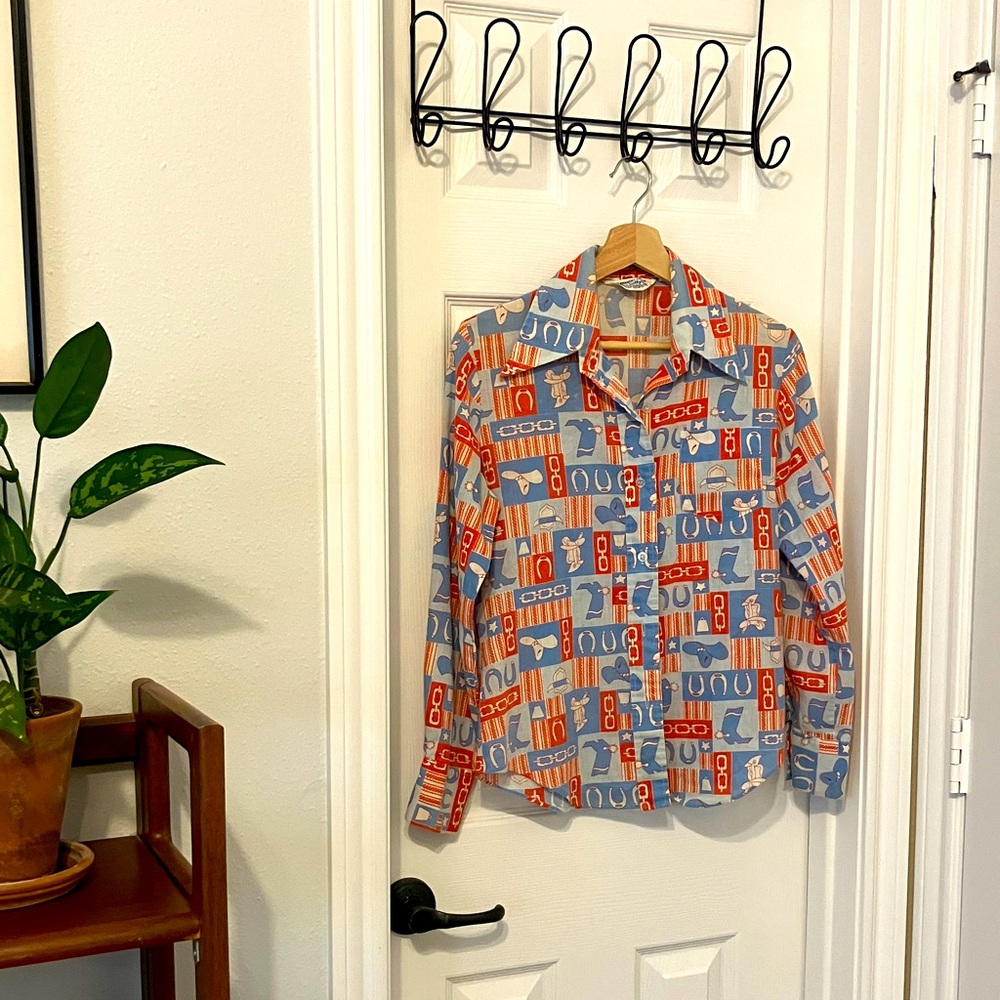 Vintage Miss Holly 70s Western Rodeo Cowboy Shirt, Women’s Sm/Med